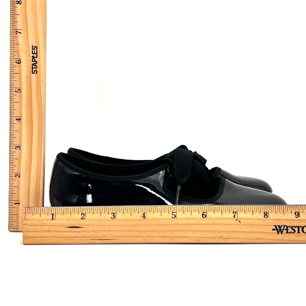 Dance Class Trimfoot Tap Shoes Girls Size 2 Black Patent Faux Leather Ribbon Tie - Picture 8 of 15